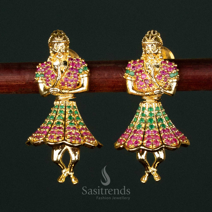 Micro Gold Plated Butta Bomma Jhumka Earrings with Ruby-Green Stones – A Festive and Traditional Design for Special Occasions - Sasitrends