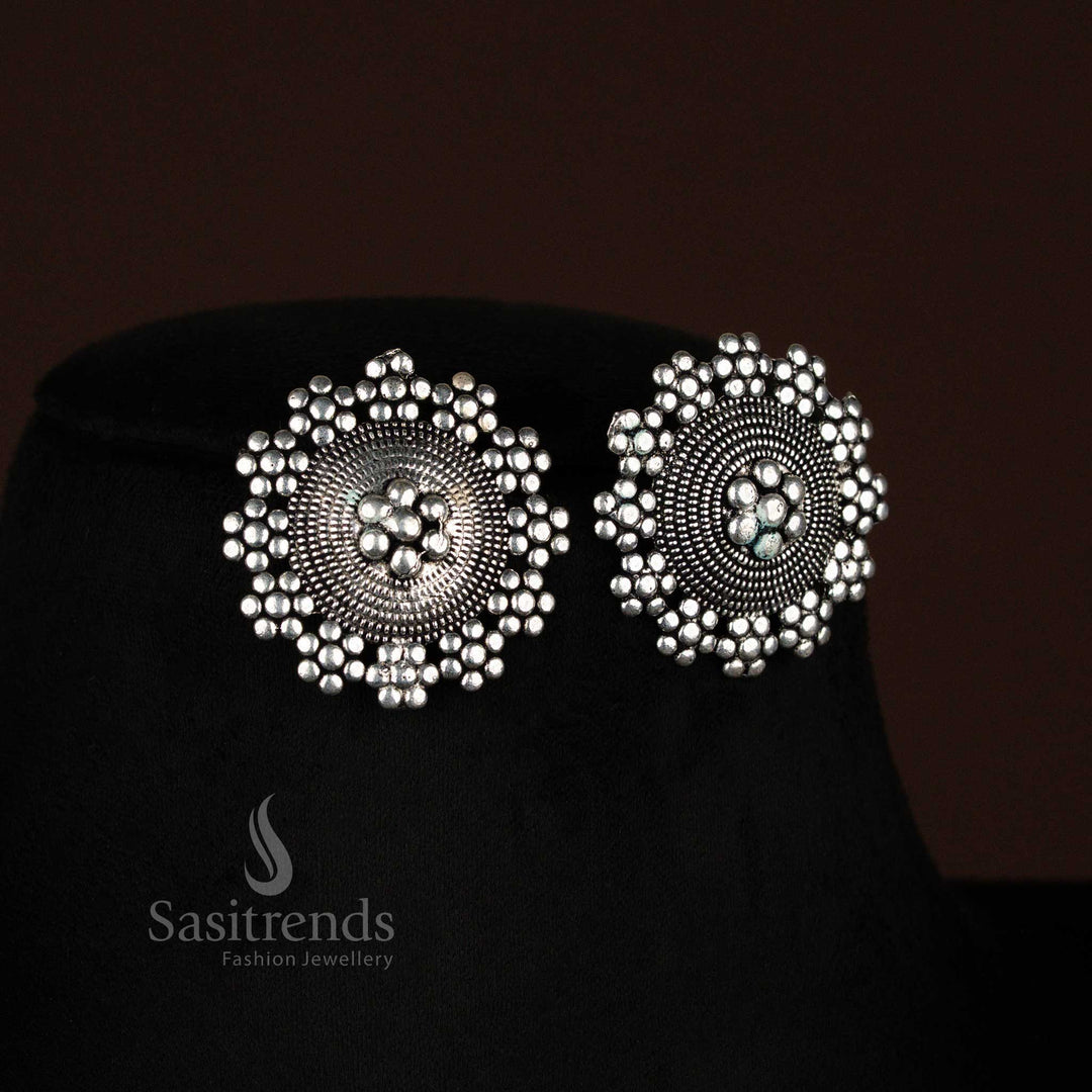 Vintage oxidised Vama Earrings set with traditional floral tops earrings for women, perfect for festive style and ethnic charm – Sasitrends