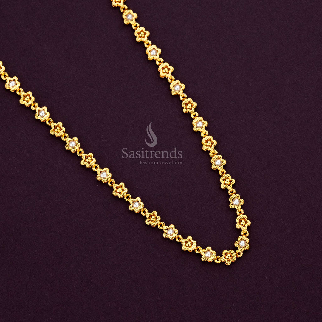 Elegant Floral Design Pearl Bead Chain Jewellery for Festive Wear – Sasitrends