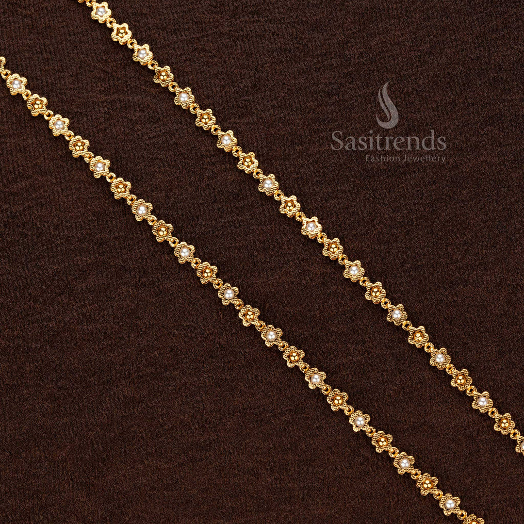 Elegant Floral Design Pearl Bead Chain Jewellery for Festive Wear – Sasitrends