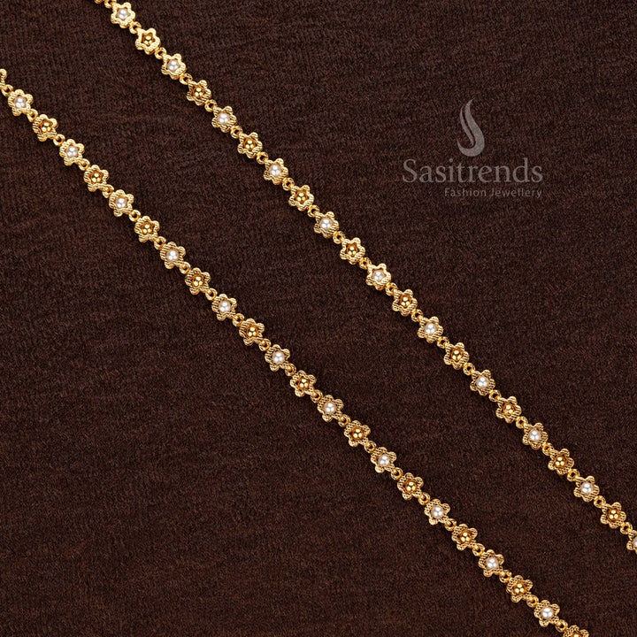 Elegant Floral Design Pearl Bead Chain Jewellery for Festive Wear – Sasitrends