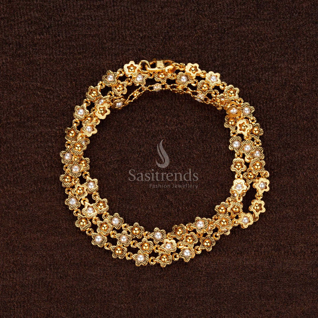 Traditional Micro Gold Plated Floral Pearl Beaded Chain Necklace – Sasitrends