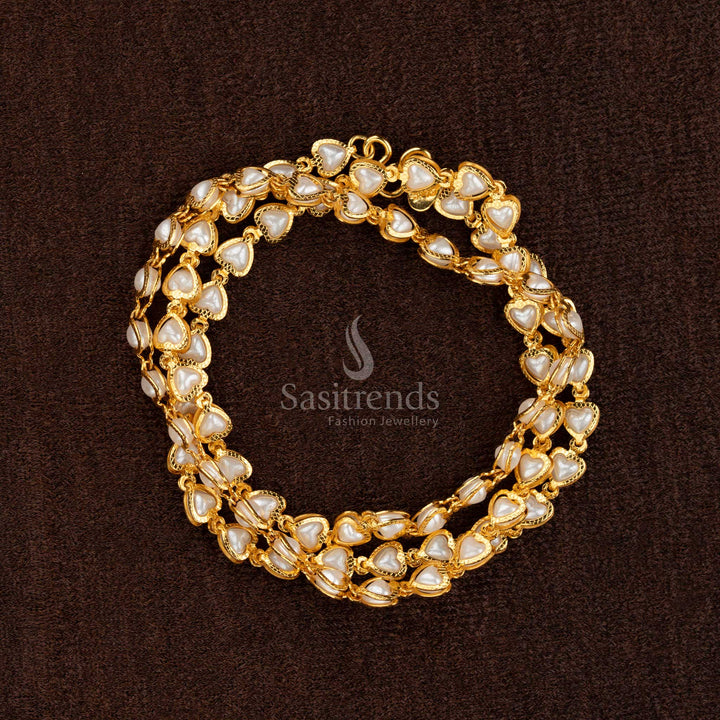 Traditional 24 Carat Pure Gold Look Micro Gold Plated Heart Shaped Pearl Beads Chain – Traditional & Festive Wear - Sasitrends