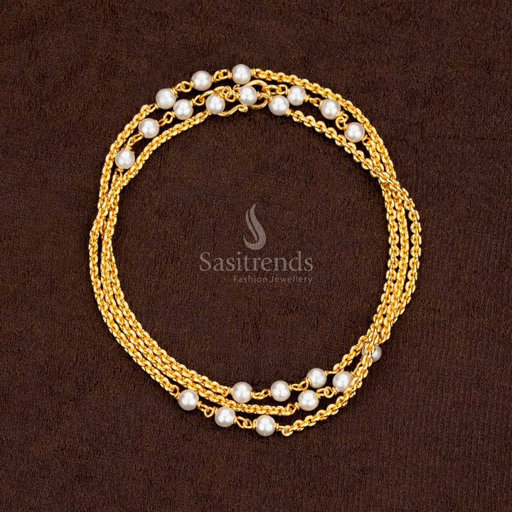 Beautiful 24 Carat Pure Gold Micro Gold Plated Pearl Embedded Multi-Layer Chains - Sasitrends - Sasitrends