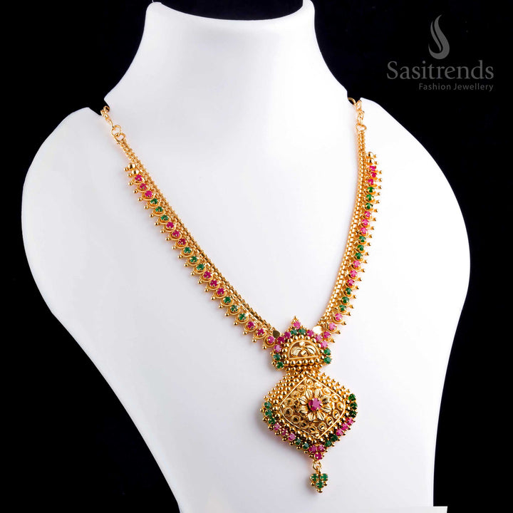 Sasitrends Luxury Flower Pendant Necklace & Jewellery Set - Micro Gold-Plated Brass with AD Stones
