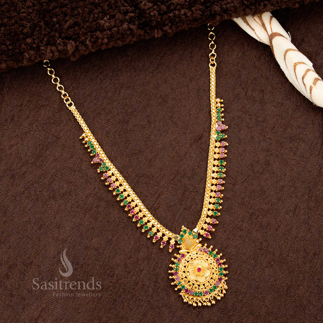 Royal Ruby Green One Gram Micro Gold Plated Round Pendant Necklace -Sasitrends Online