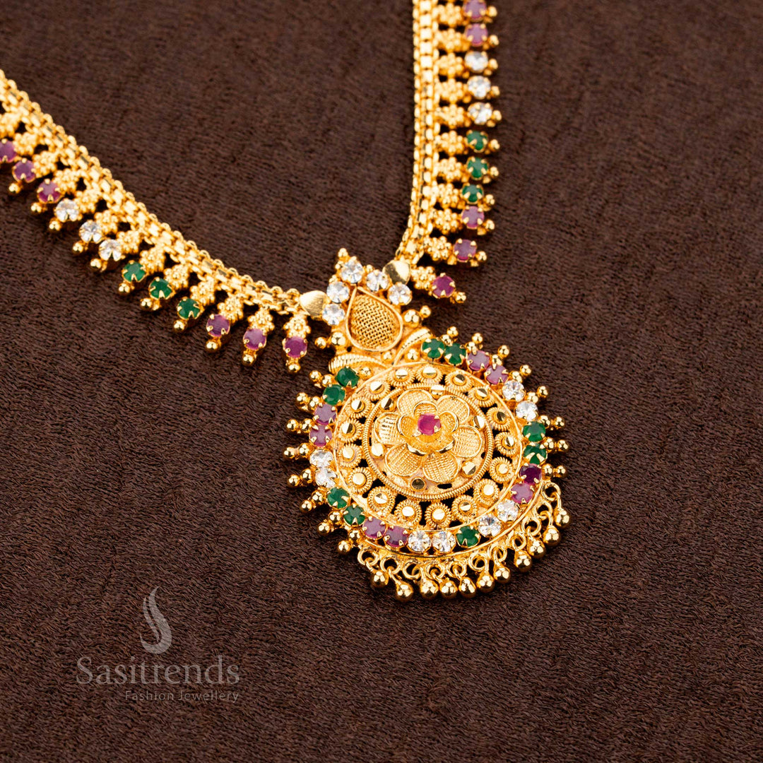 Royal Multi One Gram Micro Gold Plated Round Pendant Necklace -Sasitrends Online