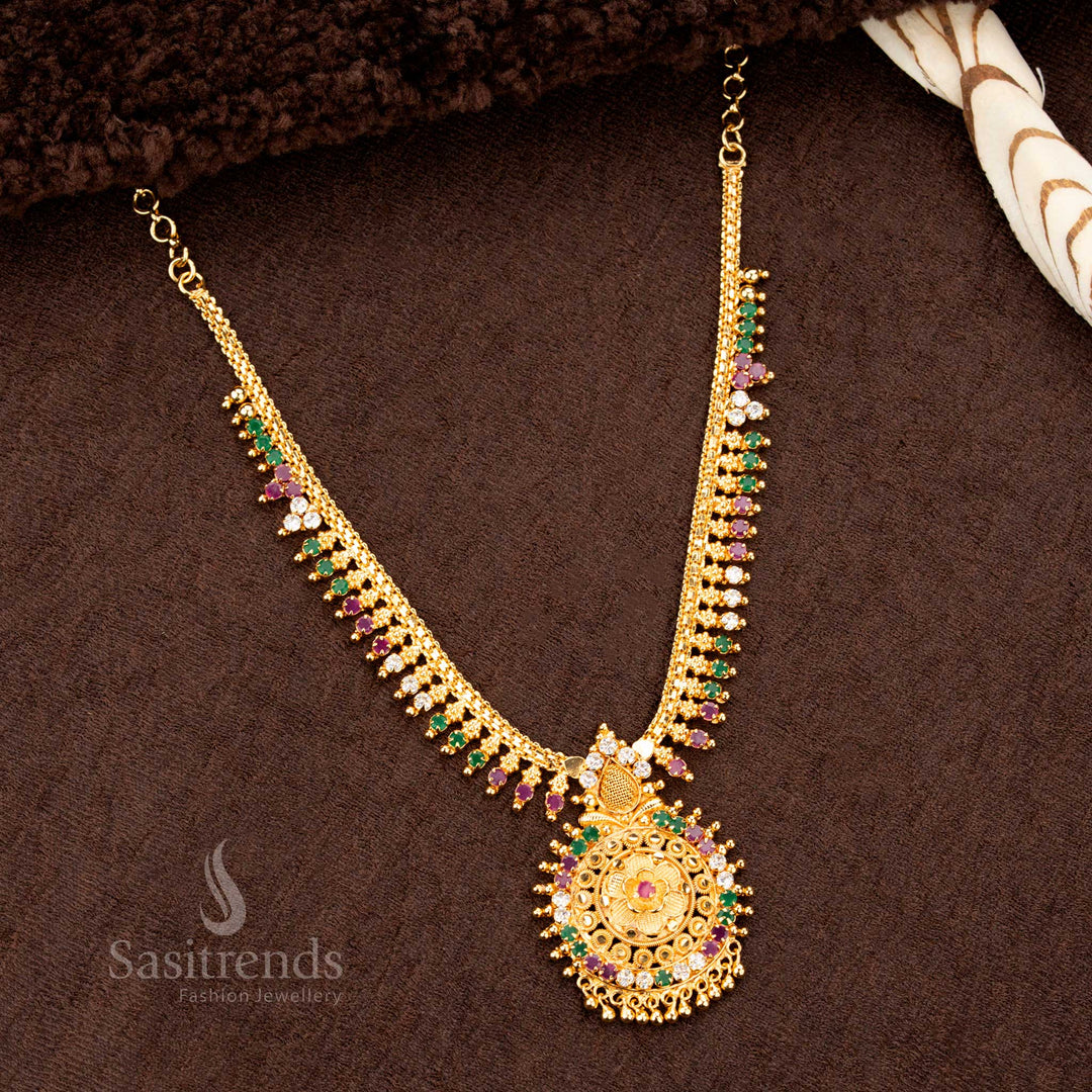 Royal Multi One Gram Micro Gold Plated Round Pendant Necklace -Sasitrends Online