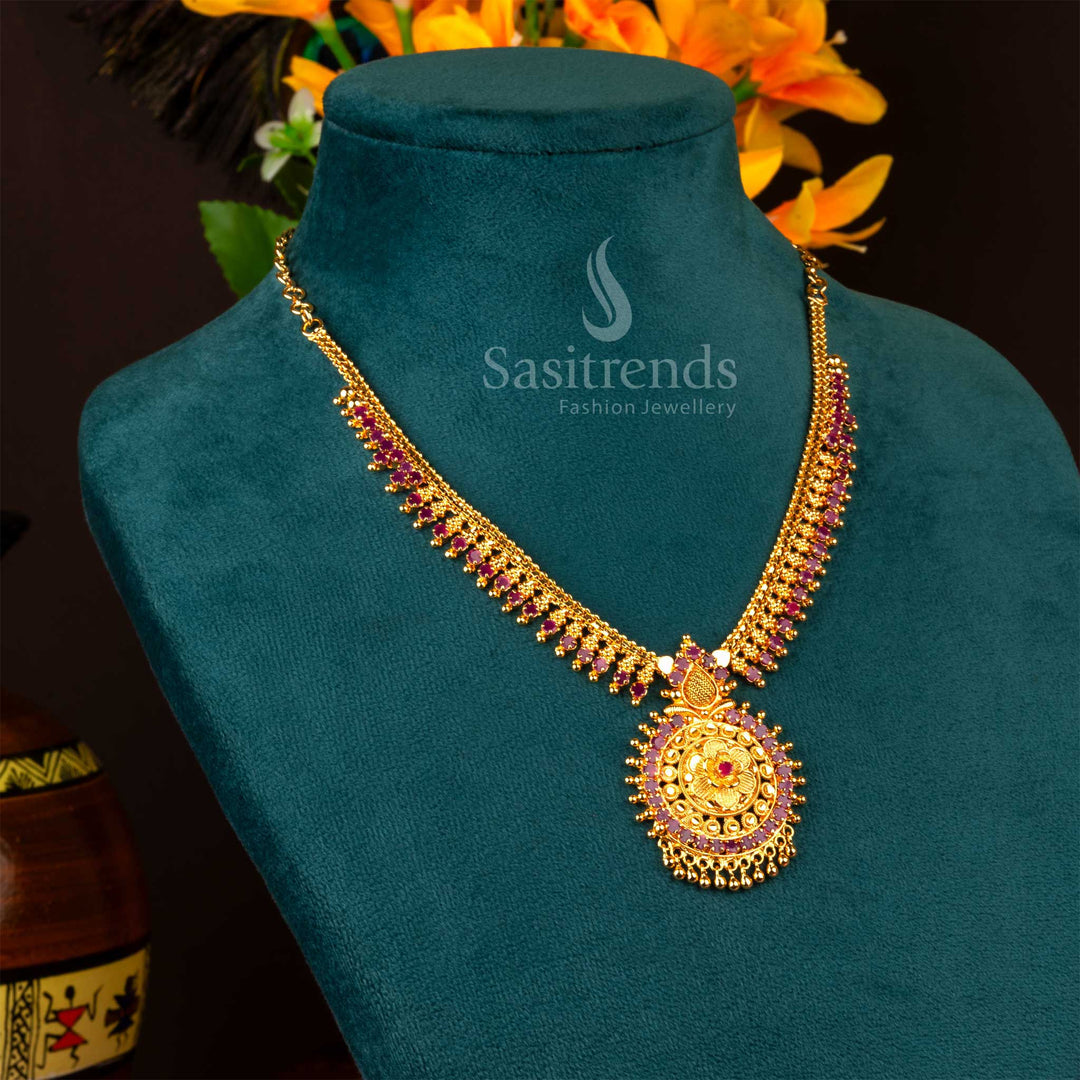 Royal Ruby One Gram Micro Gold Plated Round Pendant Necklace -Sasitrends Online