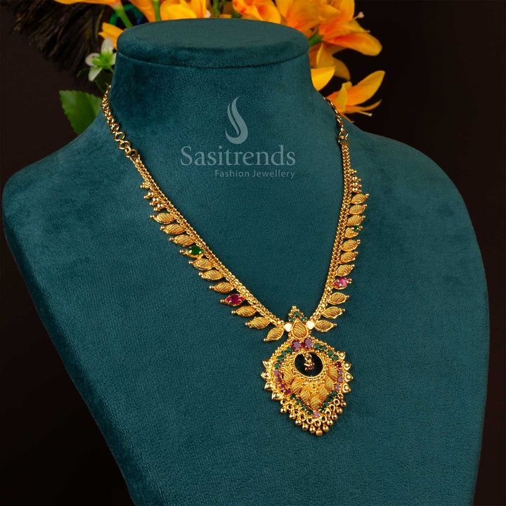 One Gram Micro Gold-Plated Traditional Necklace with Floral Pendant - Sasitrends