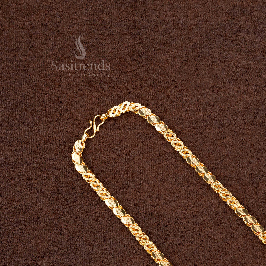 Majestic Micro Gold Plated S Cut Chain – A regal jewellery accessory that adds grandeur to any ethnic ensemble - Sasitrends