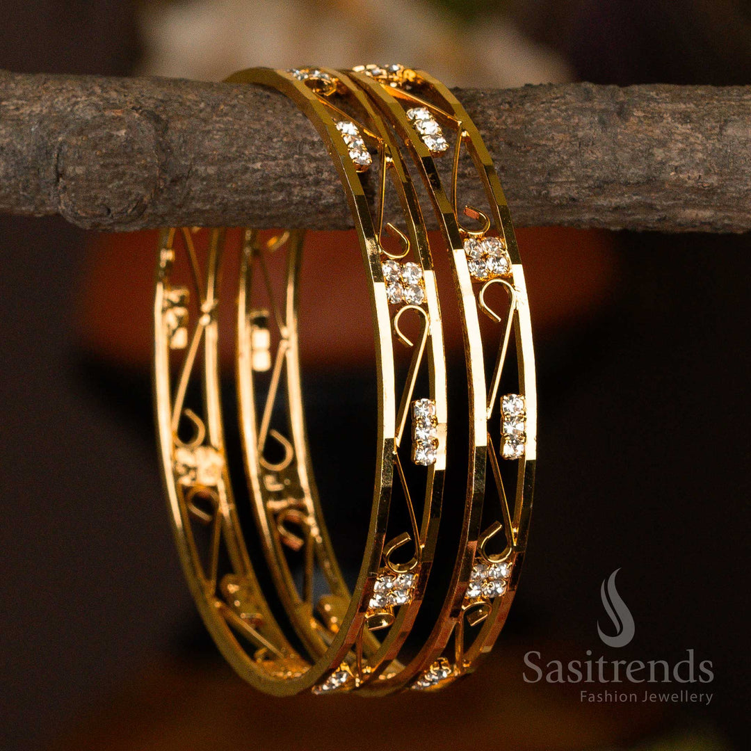 Traditional Micro Gold Plated AD Stone Studded Bangles Online Shopping - Sasitrends