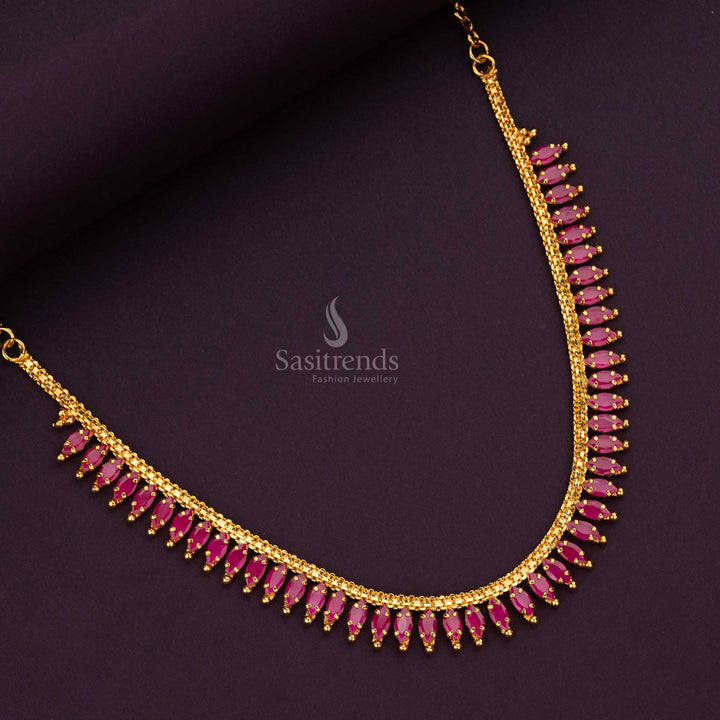 Ruby & Ruby-Green AD Stone Micro Gold-Plated Necklace| Wedding & Festive Elegance - Sasitrends