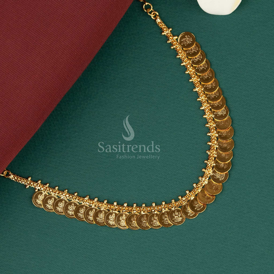 Micro Gold plated Big Lakshmi Coin Necklace For Special Wear - Sasitrends