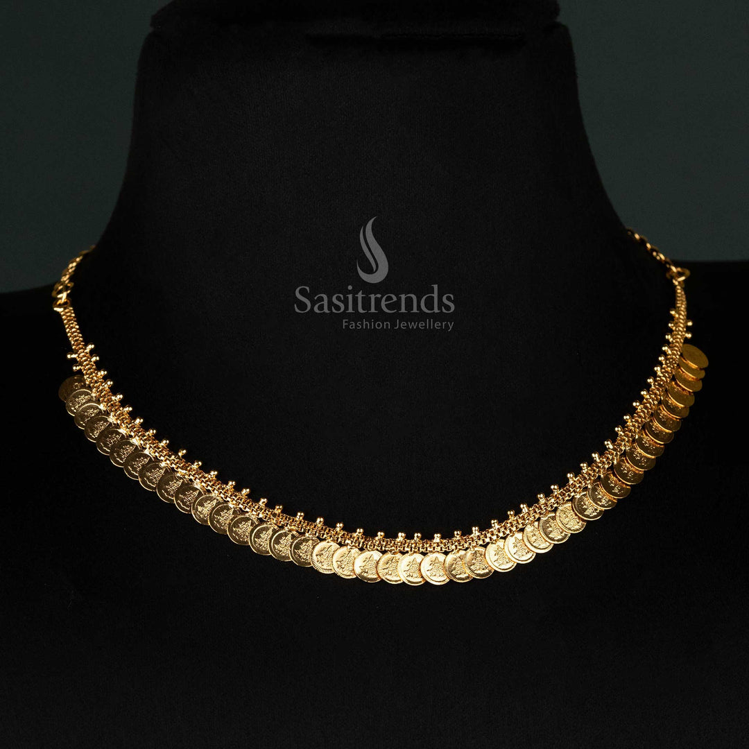 Exquisite opulent micro gold plated small Lakshmi coin classic necklace, featuring a polished golden finish and delicate craftsmanship - Sasitrends
