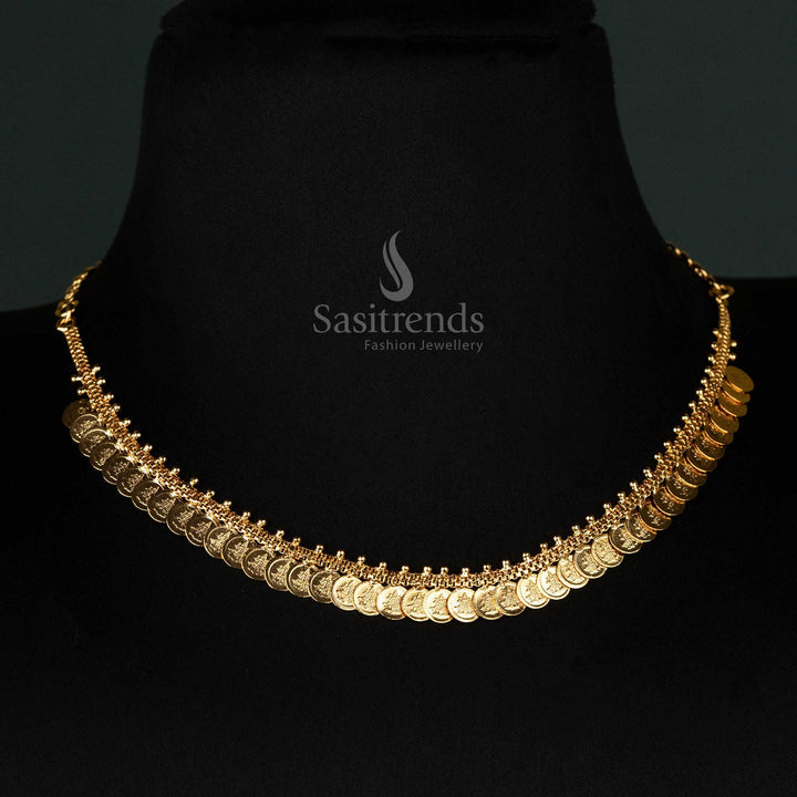 Exquisite opulent micro gold plated small Lakshmi coin classic necklace, featuring a polished golden finish and delicate craftsmanship - Sasitrends