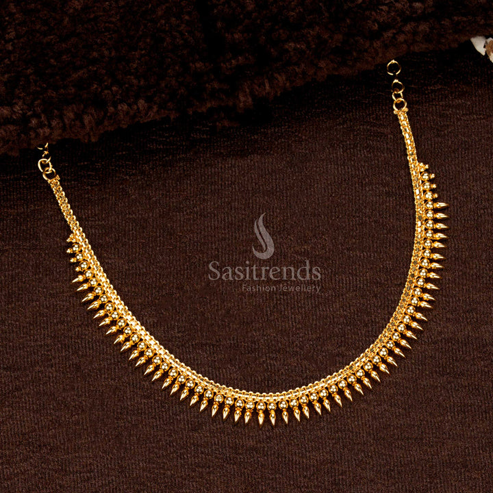 Authentic Kerala Style One Gram Jewellery Necklace, Intricate Bead Chain and Hanging Drops – Sasitrends