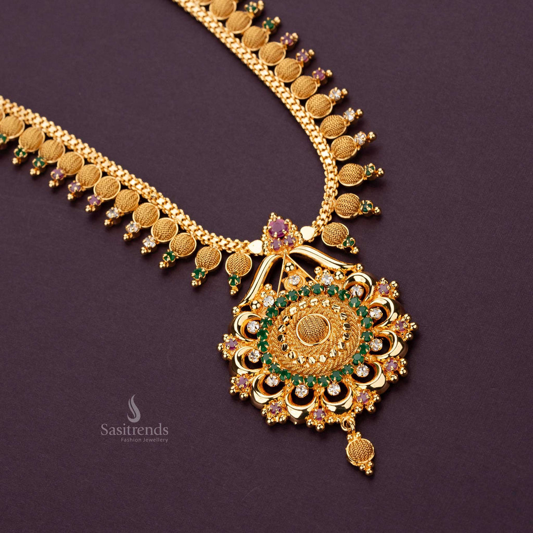 Guaranteed one gram micro gold plated multi ad stone stud long necklace sasitrends