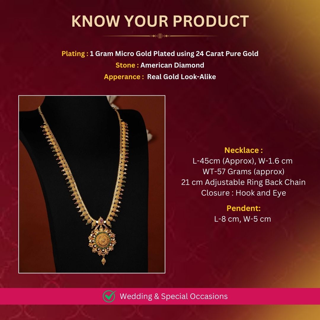 Micro Gold Plated Long Haram Necklace Measurement Image - Sasitrends