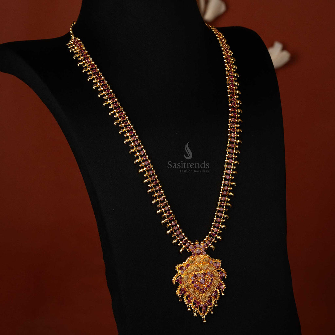 Elegant micro gold plated long haram necklace with intricate AD stone pendant