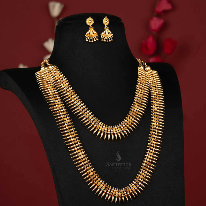 Sasitrends - One Gram 24 Carat Pure Gold Micro Plated Kerala Mullapoo Short and Long Combo Necklace Jeweler Set