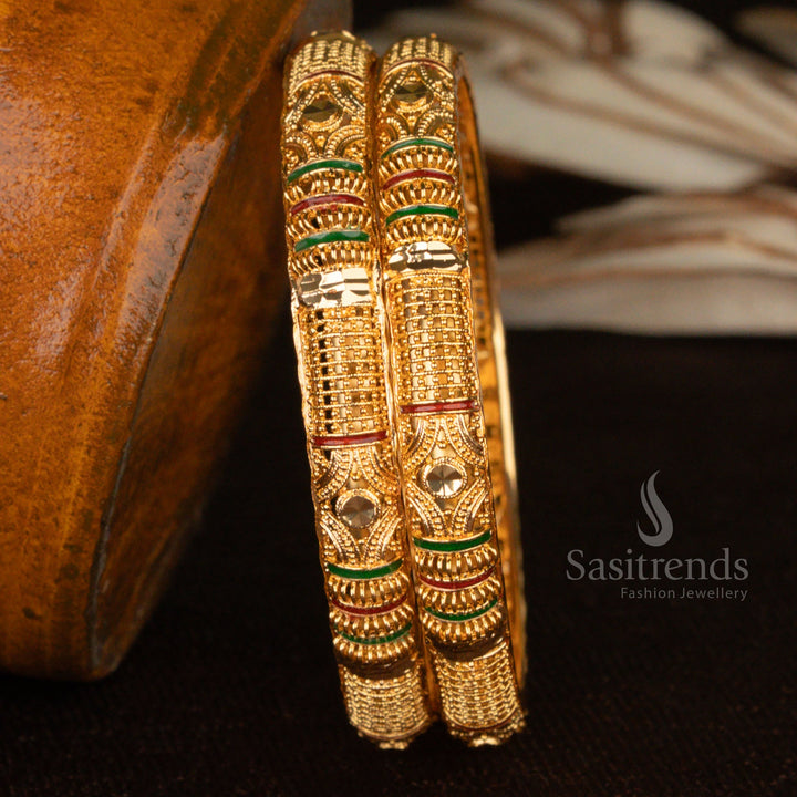 Micro Gold Plated Traditional Engraved Bangles with Stone Embellishments – Sasitrends