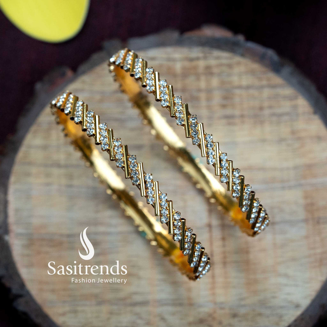 Traditional Wear Micro Gold Plated White American Diamond Stone Studded Bangles