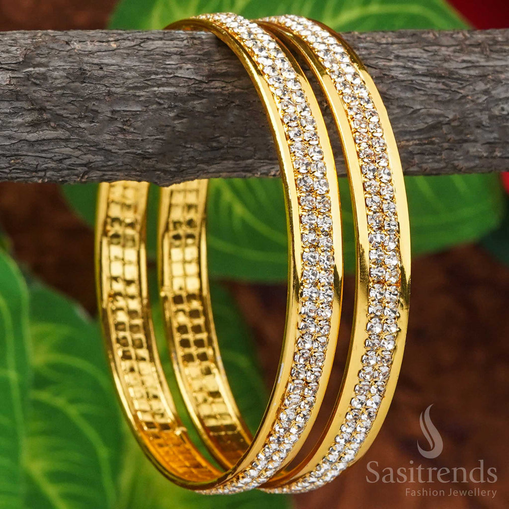 Micro Gold Plated Double Line AD Stones Studded Bangles