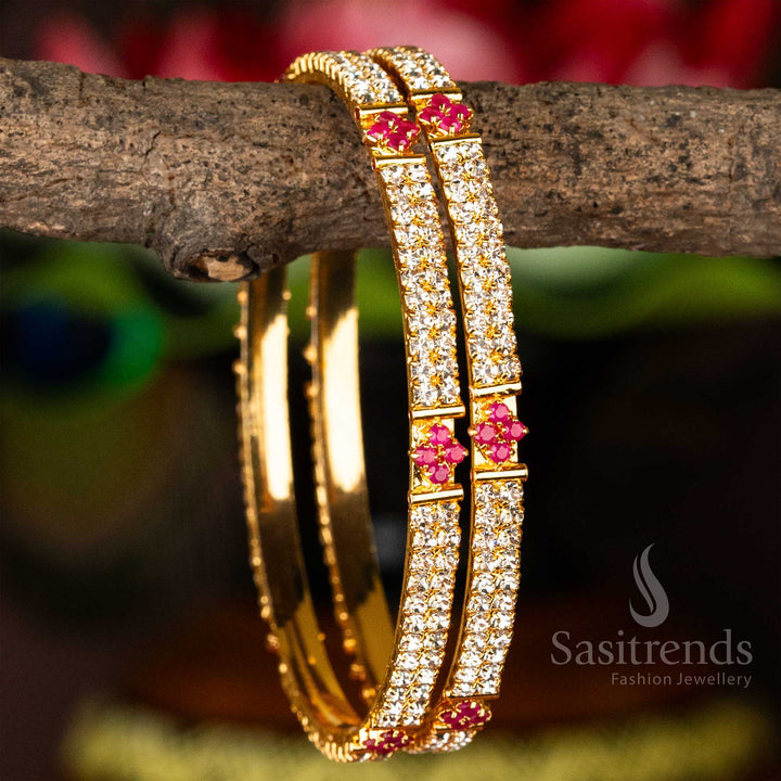 Traditional Temple Wear Micro Gold Plated Sparking Stones Bangles - Sasitrends