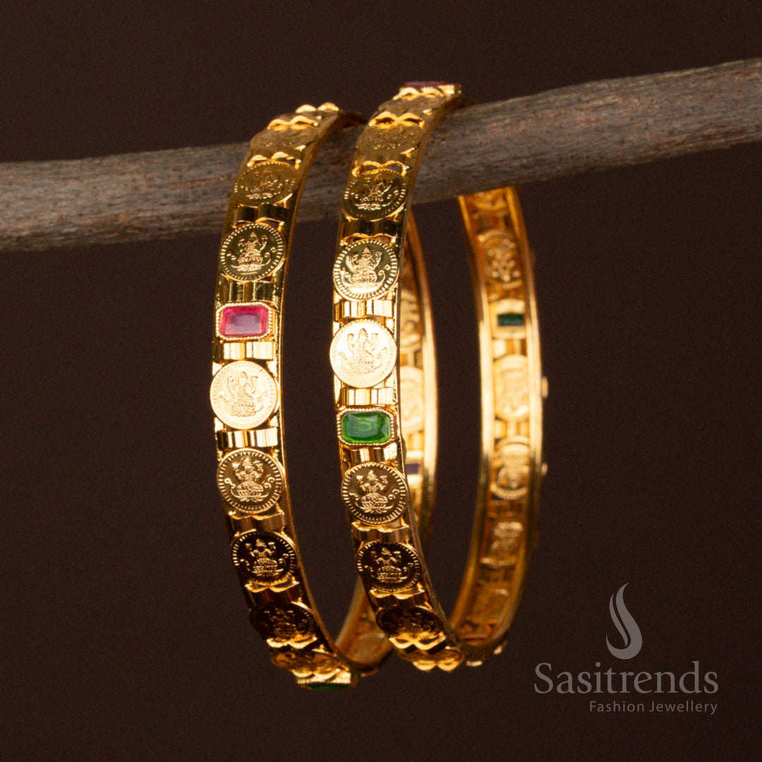 Micro Gold Plated Traditional Coin Bangle with Goddess Motif - Sasitrends