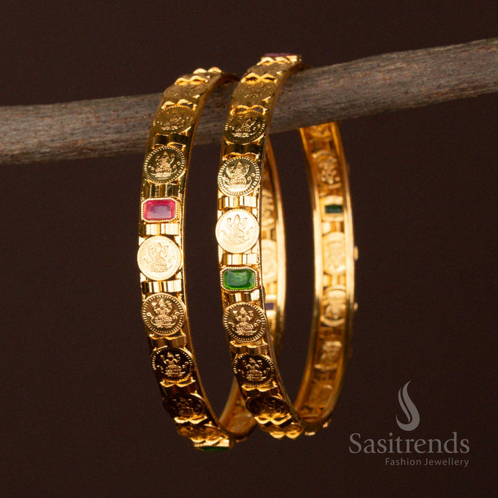 Micro Gold Plated Traditional Coin Bangle with Goddess Motif - Sasitrends