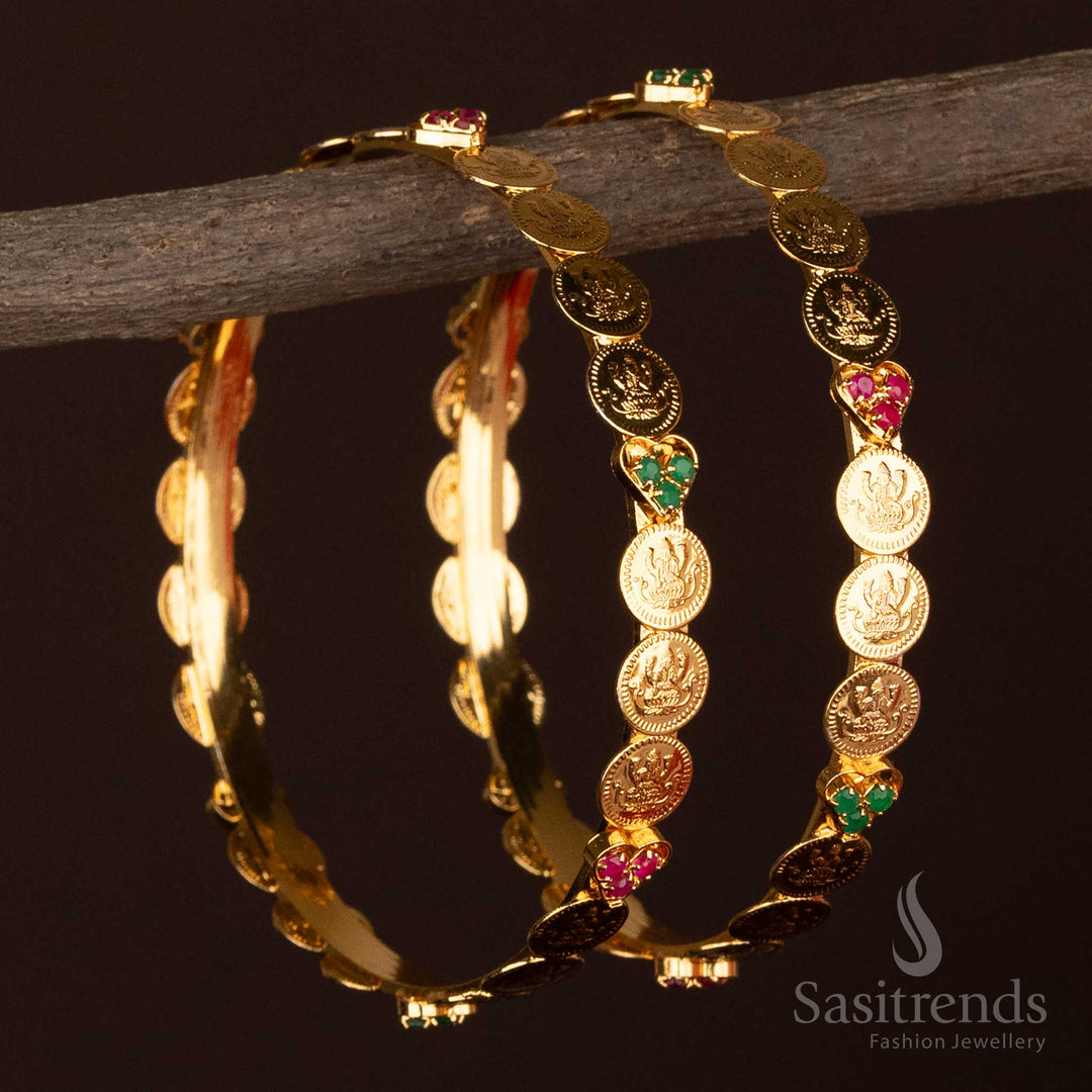 Micro Gold Plated Bangles with Heart Stone and Coin Design – Sasitrends