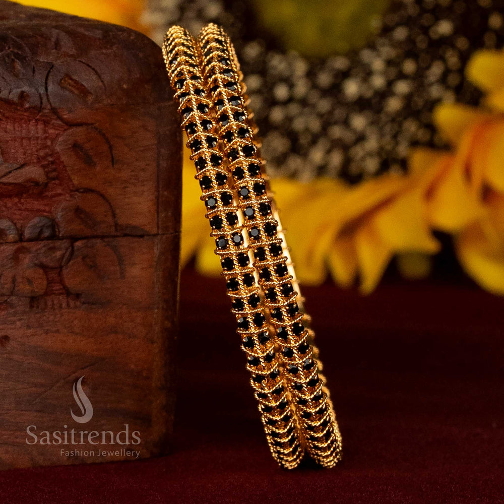 Festive Wear Bangles with Stone Grid Detailing and Micro Gold Finish - Sasitrends