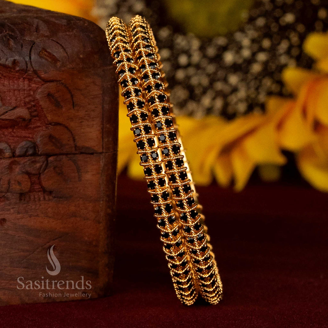 Festive Wear Bangles with Stone Grid Detailing and Micro Gold Finish - Sasitrends