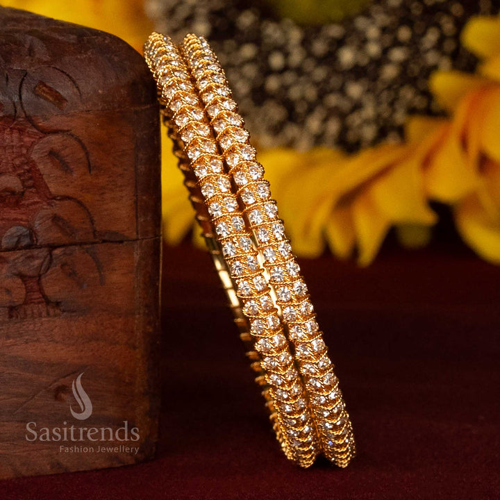Festive Wear Bangles with Stone Grid Detailing and Micro Gold Finish - Sasitrends