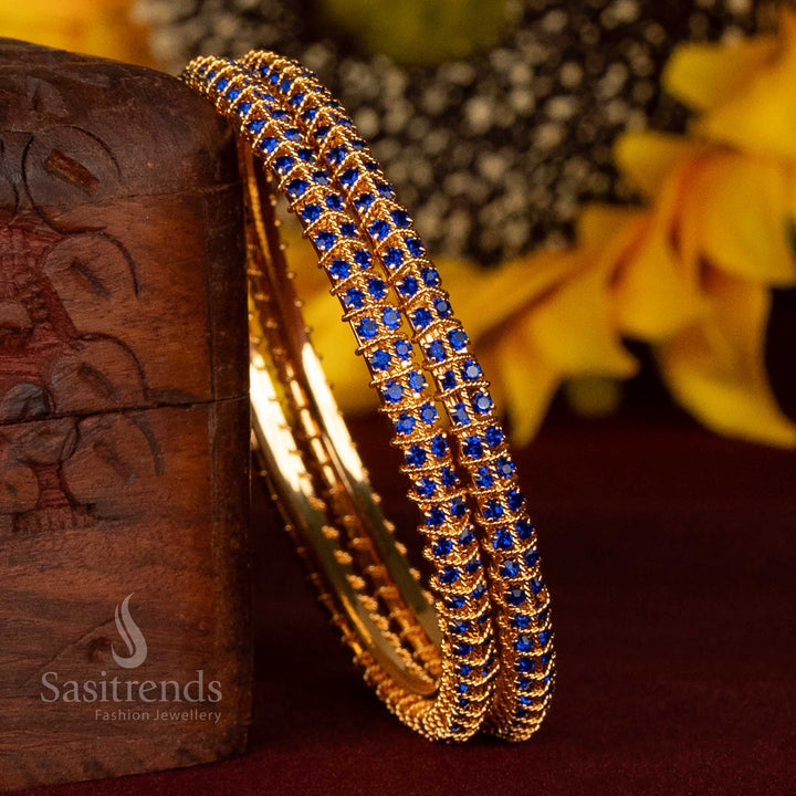 Micro Gold Plated Bangles with Structured Grid Stone Design - Sasitrends