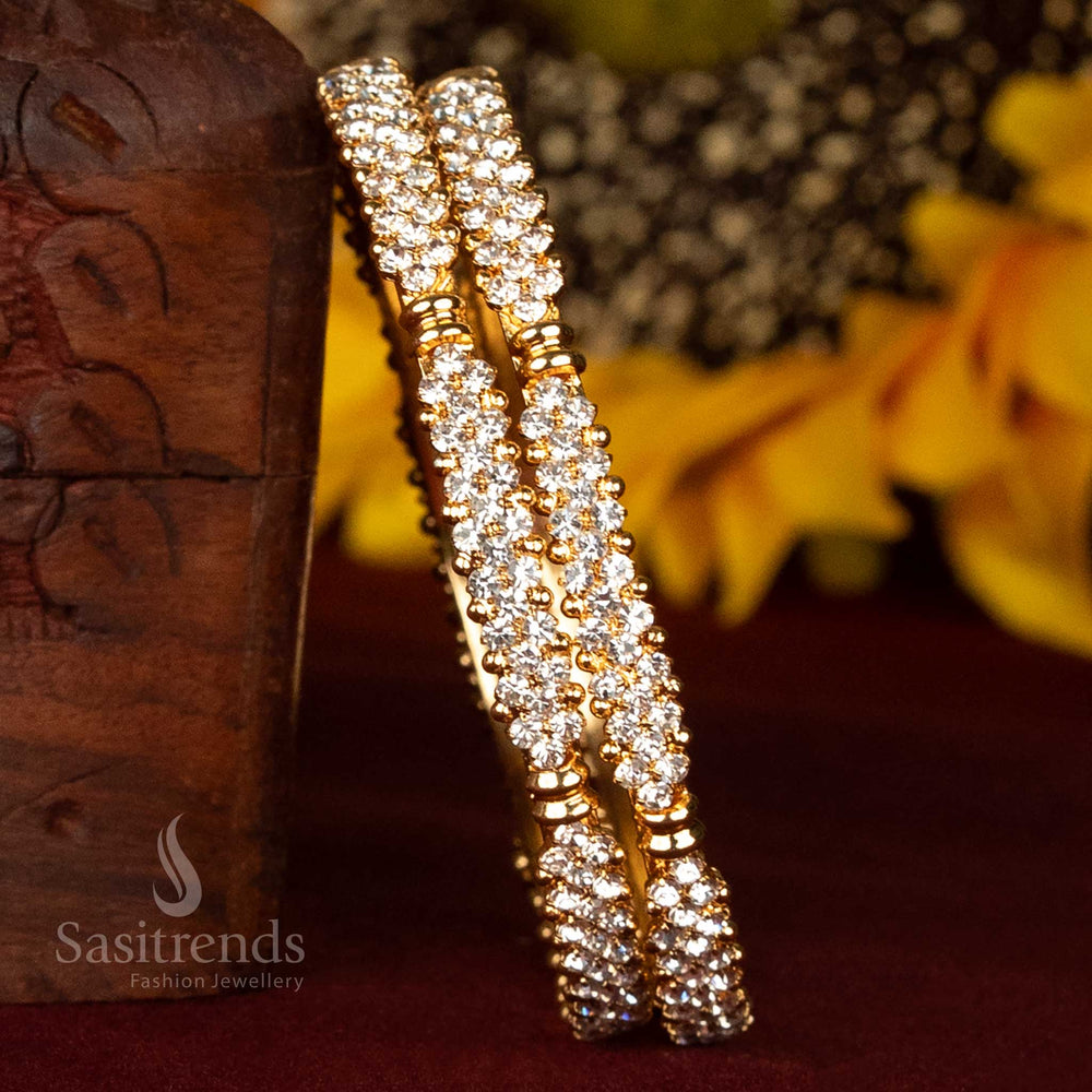 Classic traditional micro gold bangles featuring tightly set glimmering white stones in an elegant and bright design – perfect one gram jewellery for cultural and bridal celebrations – Sasitrends
