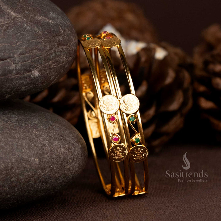 24K Micro Gold Plated Lakshmi Coin Bangles with Stone Detailing – Sasitrends