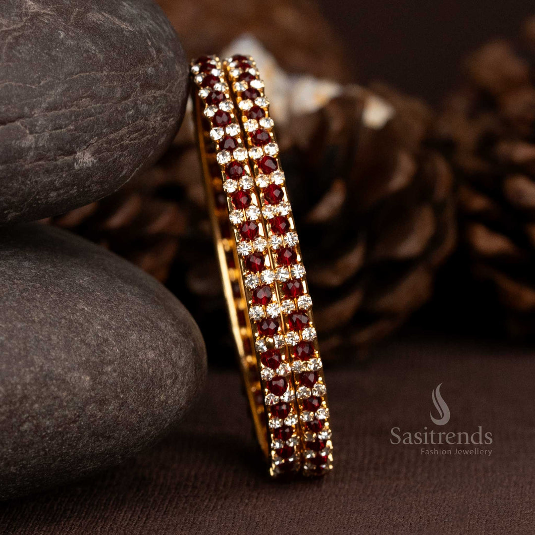24K micro gold plated traditional bangles with twin row design - Sasitrends
