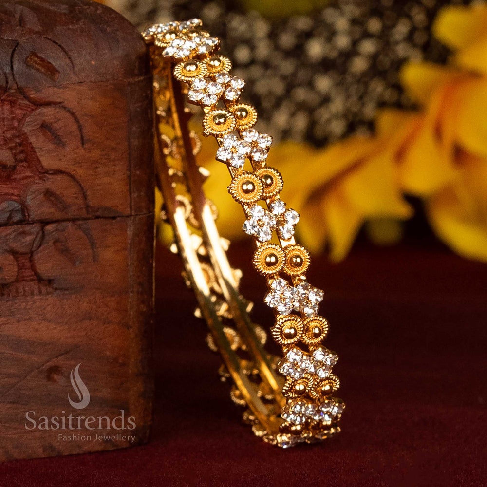 Festive Wear Bangles with Raised Design and Clustered White Stones - Sasitrends