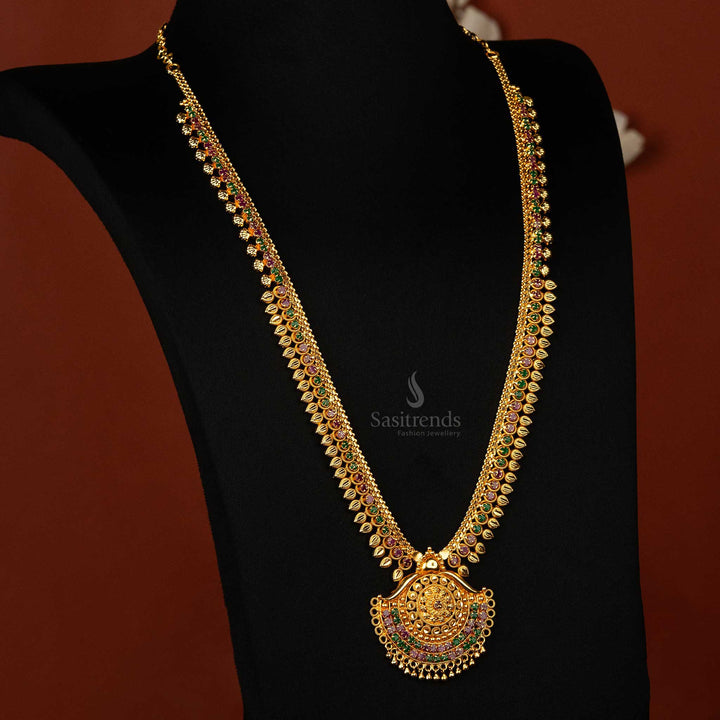 Premium 1-gram gold plated haram with AD stone-studded circular pendant