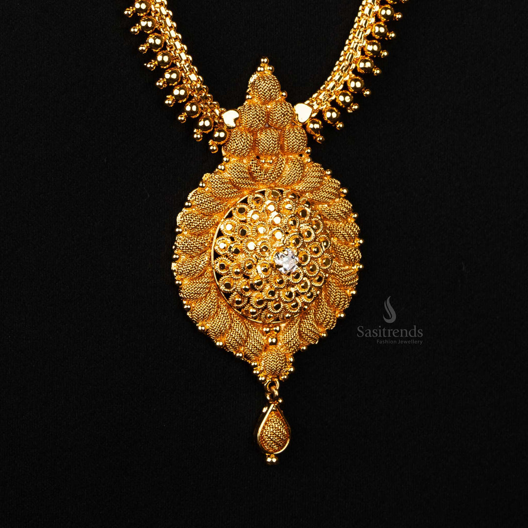 Wedding One Gram Micro Gold Plated White AD stone Necklace Combo Set with intricate designs - Sasitrends