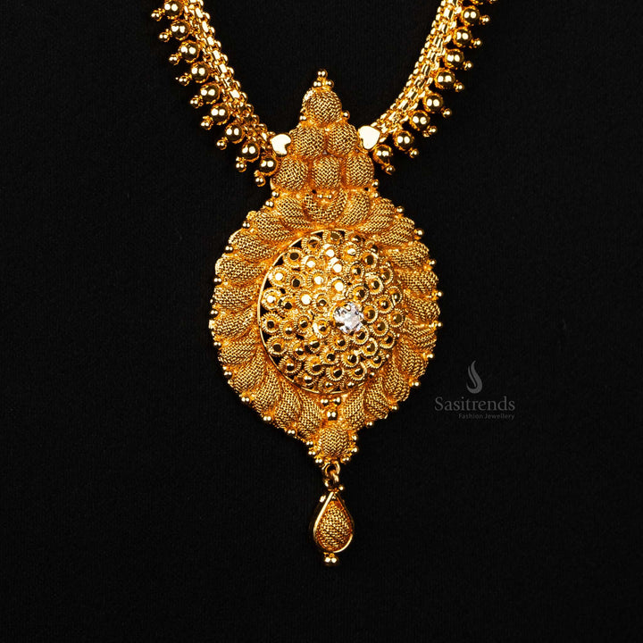 Wedding One Gram Micro Gold Plated White AD stone Necklace Combo Set with intricate designs - Sasitrends