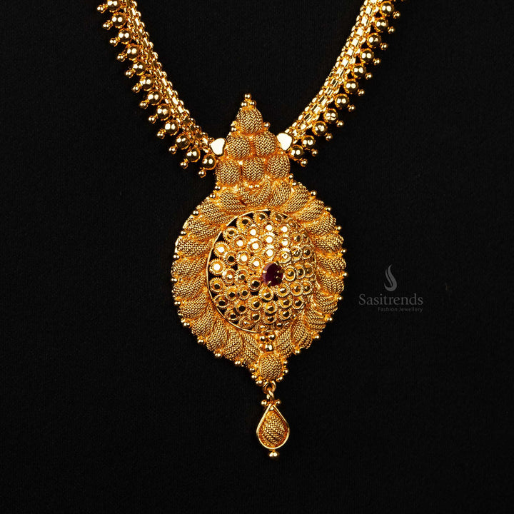 Long and short necklace combo set in 24K gold plating, Ruby AD stone , perfect for weddings - Sasitrends