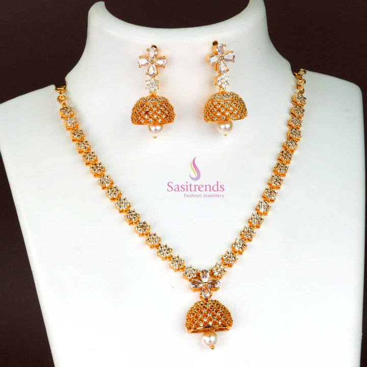 Exquisite Micro Gold-Plated Bell Jhumka with American Diamond Stones in White – A Stunning Festive Ethnic Women’s Accessory for Special Events - Sasitrends