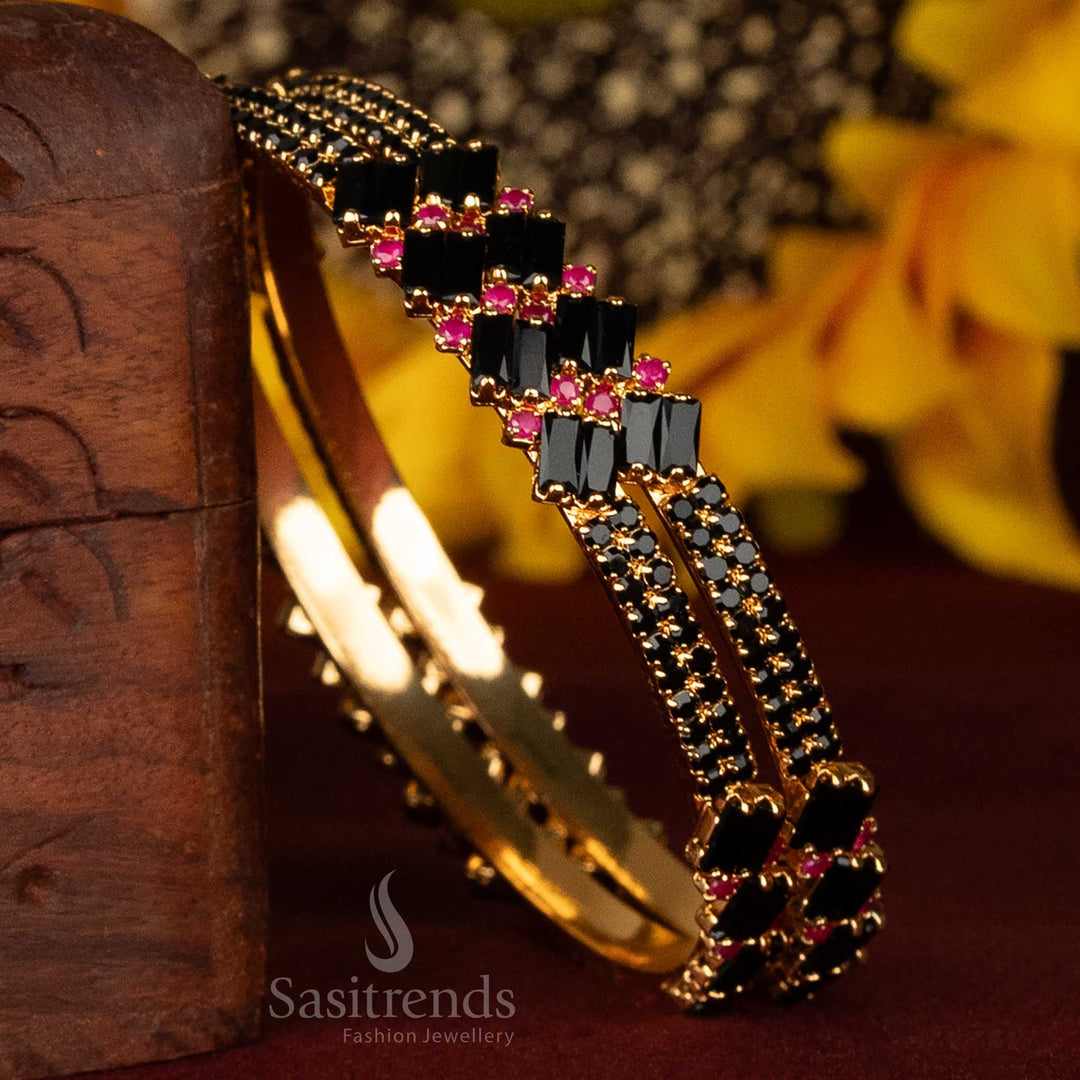 Micro Gold Bangles with Zig-Zag Rectangular Para Stone Layout - Sasitrends