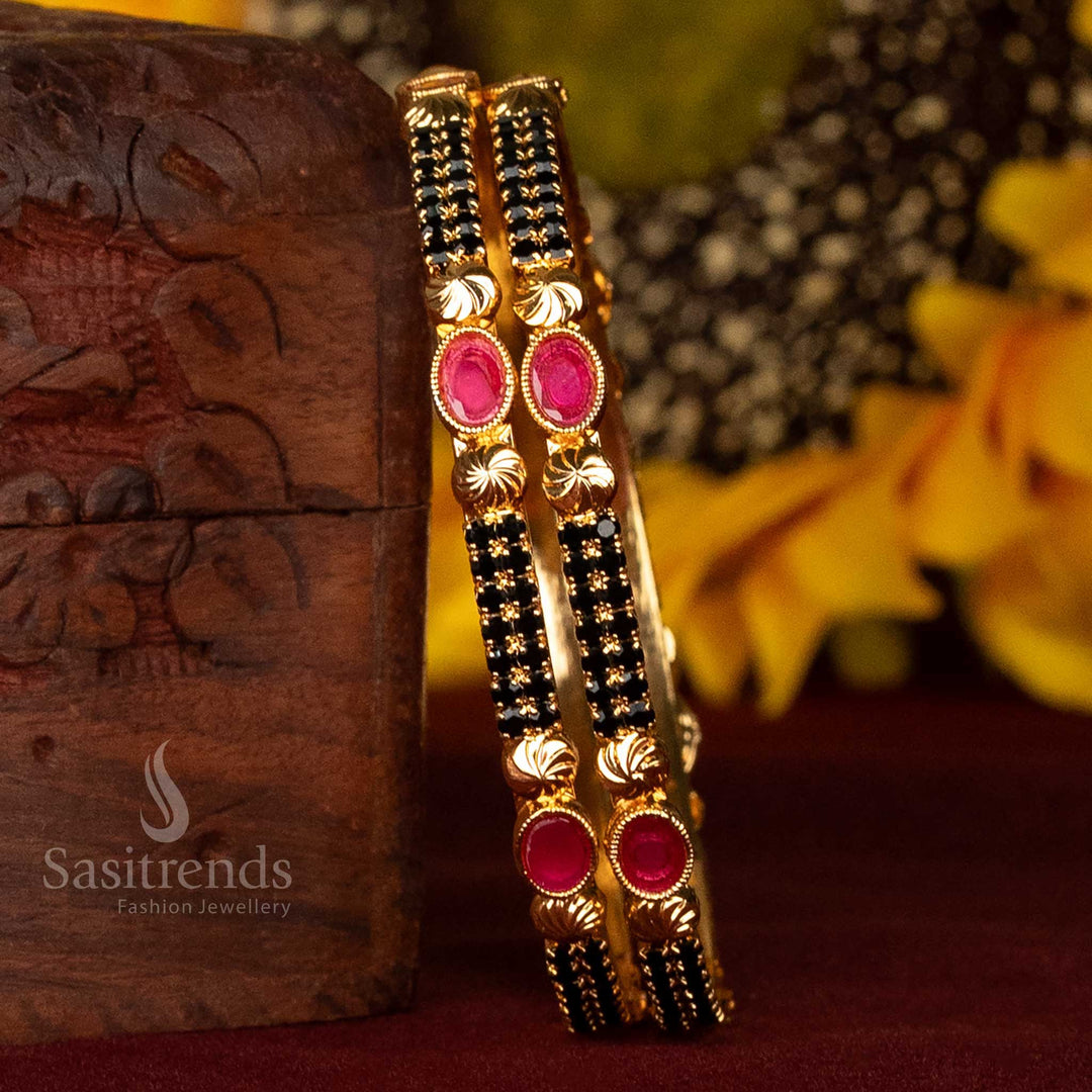 One Gram Traditional Bangles Featuring Parallel Stone Design - Sasitrends
