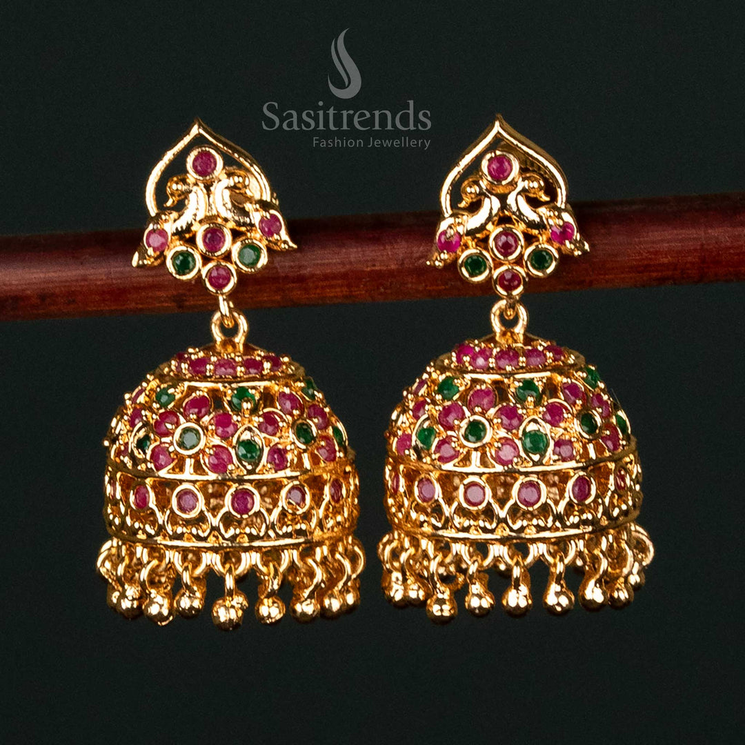 One Gram Micro Gold Plated Guaranteed Ruby Green Jhumka Earrings Sasitrends Online Shopping - Sasitrends