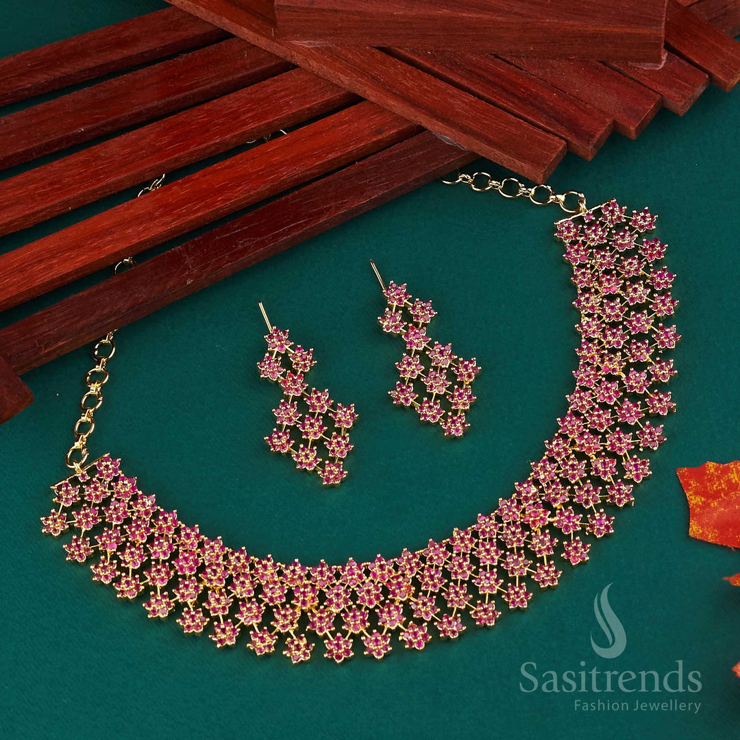 Shining Stars Rhodium Silver And Rose Gold Tone American Diamond Jewellery Set - Exquisite Party Wear Jewellery for Women | Sasitrends - Sasitrends