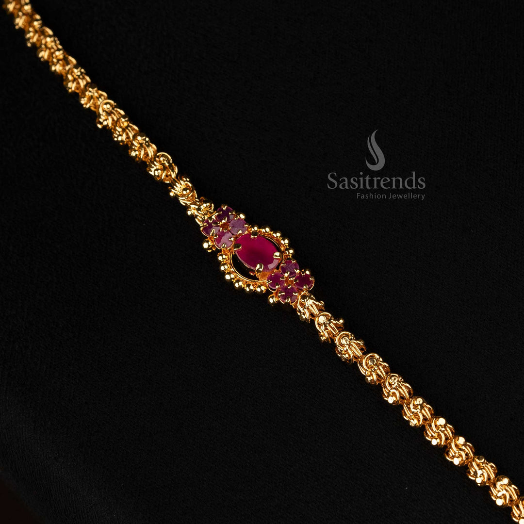 Micro gold-plated traditional necklace with ruby-stone Dasavatharam pendant - Sasitrends